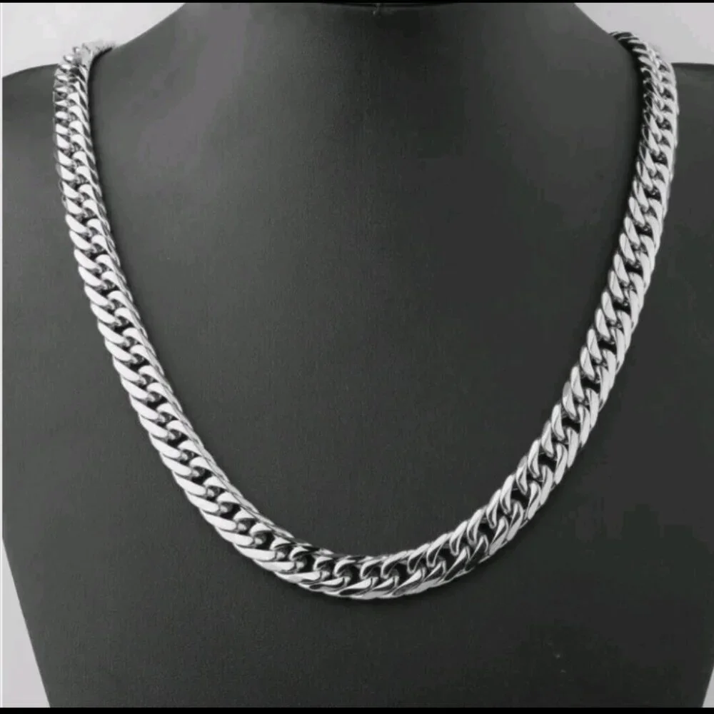 New Silver Plated Thick Heavy Stainless Steel Miami Cuban Link Chain Necklace